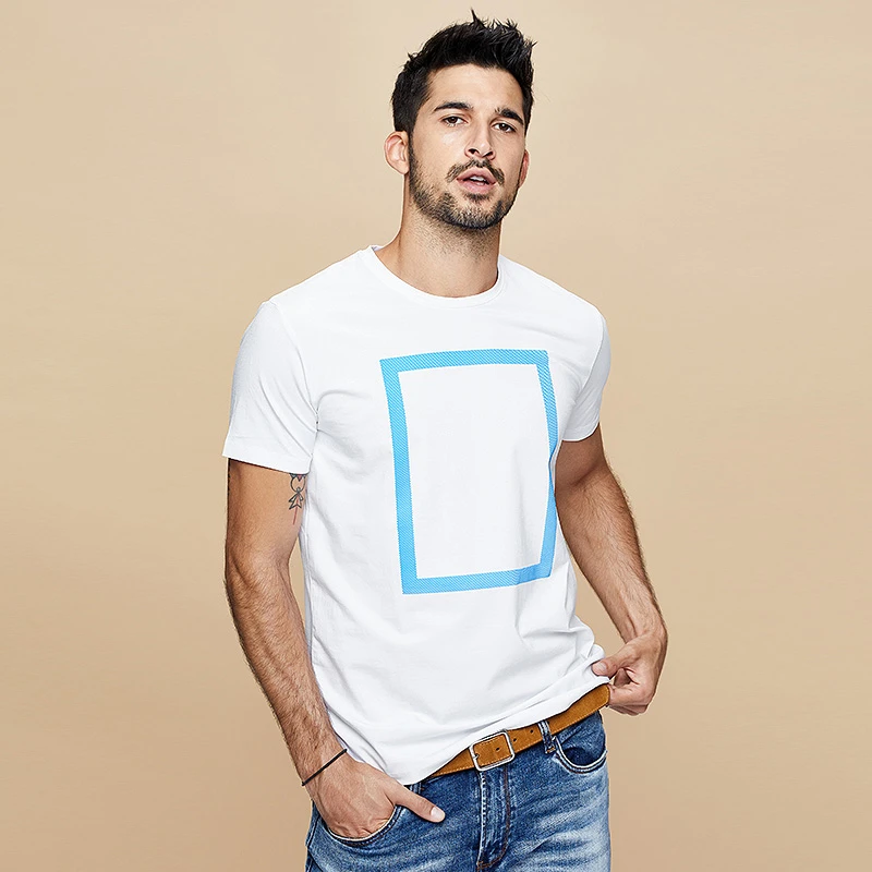 KUEGOU летняя хлопковая белая футболка с принтом, Мужская футболка, брендовая футболка с коротким рукавом, модная одежда размера плюс, топ 1613