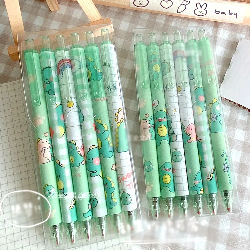 36 Pz/Lotto New Matcha Dinosaur Press Gel Pen Cute 0.5Mm Black Ink Signature Pens Regalo Promozionale Cancelleria Materiale Scolastico