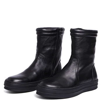 

Bullock Men Boots Men Thick Bottomed Round Toe Cowhide Black Brown Work Shoes Bang Leather Boots Soft-sole Pointed Toe Ankle