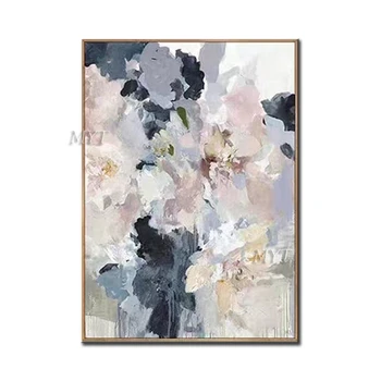 

Black And Pink Flowers Abstract Oil Paintings On Canvas Modern Wedding Decor Wall Pictures Home Decoration 100% Handpainted