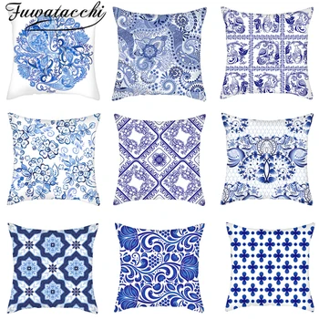 

Fuwatacchi Geometric Cushion Covers Blue and White Porcelain Pillow Cover Decorative Sofa Home Decor PillowCase Funda Cojin 45cm