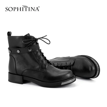 

SOPHITINA Fashion Metal Decoration Boots Round Toe High Quality Genuine Leather New Shoes Handmade Hot Sale Ankle Boots SC257