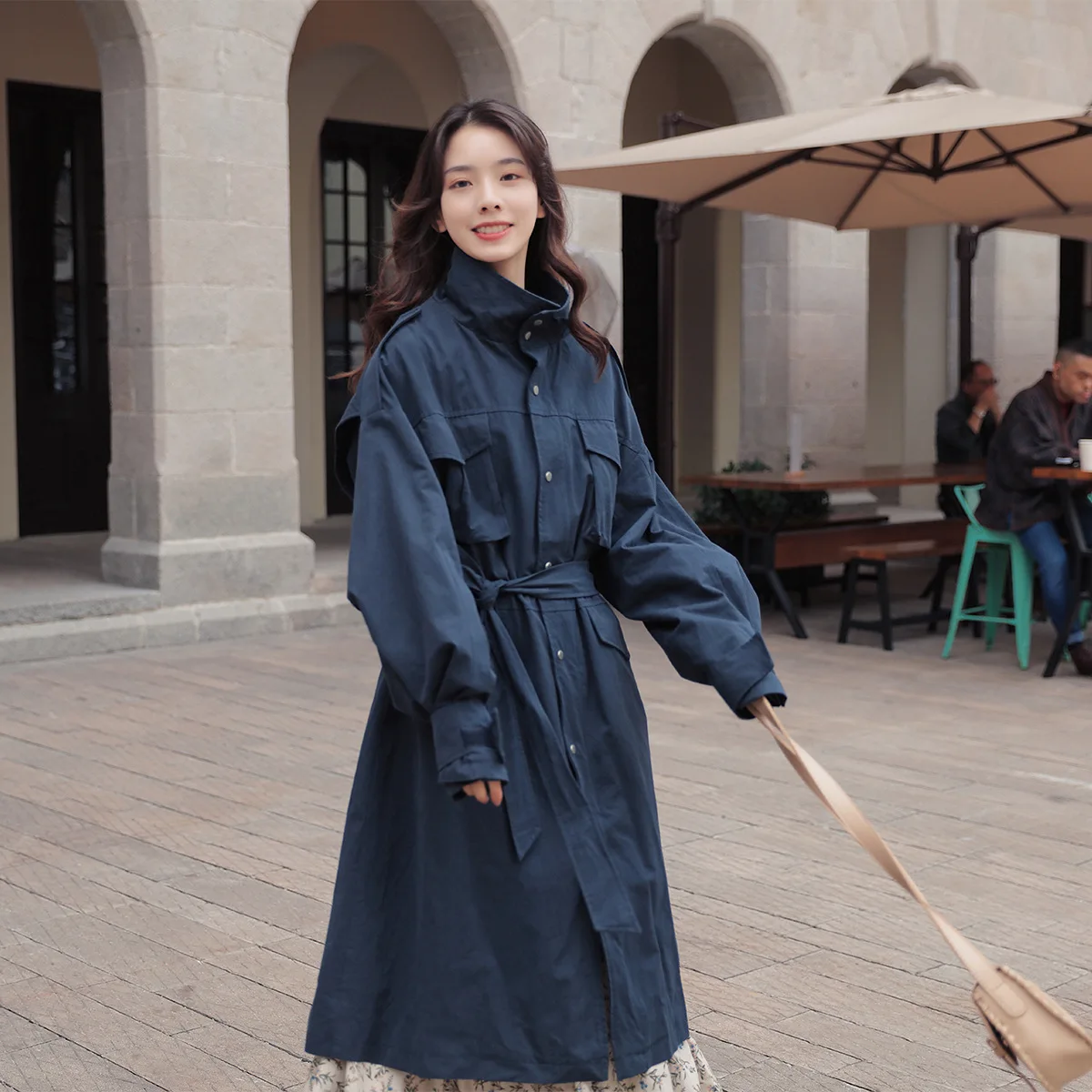 

Trench Coat Women's Mid-length Korean-style 2019 New Style Fashion Spring And Autumn Stand Collar Lace-up Workwear Loose-Fit Sim