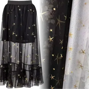 

Gold Star Embroidered Mesh Lace Fabric For Women Dress Skirt 2019 High quality French Net Cloth Fabric 1Yard