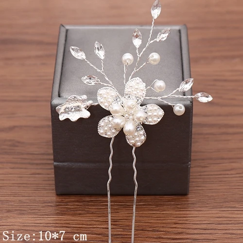 Свадебные шпильки для волос аксессуары Жемчужный Цветок из горного хрусталя невесты шпильки для прически невесты парикмахерские женские украшения для волос - Окраска металла: Silver