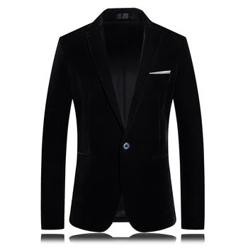 

Autumn and winter velvet men's luxury blazer fashion banquet dress suit jacket Slim texture high quality blue suit coat 3XL