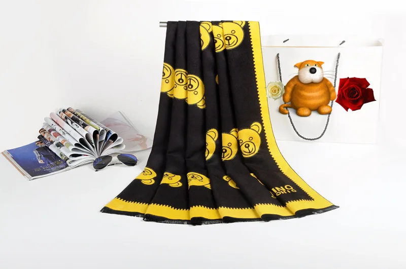 black yellow Негабаритный Женский кашемировый шарф Утепленная зимняя шарф Двусторонняя Пашмина шарфы шаль 195*65 см накидка рождественские подарки - Цвет: black yellow