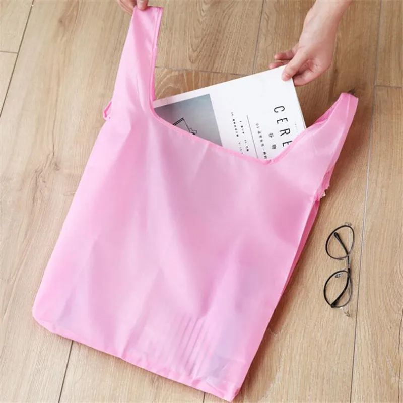 Description Picture 3 of itemSolid Color Foldable Shopping Bag Eco Reusable Tote Oxford Fabric Casual Large-capacity Shopping Bag Home Storage Bag Supplies