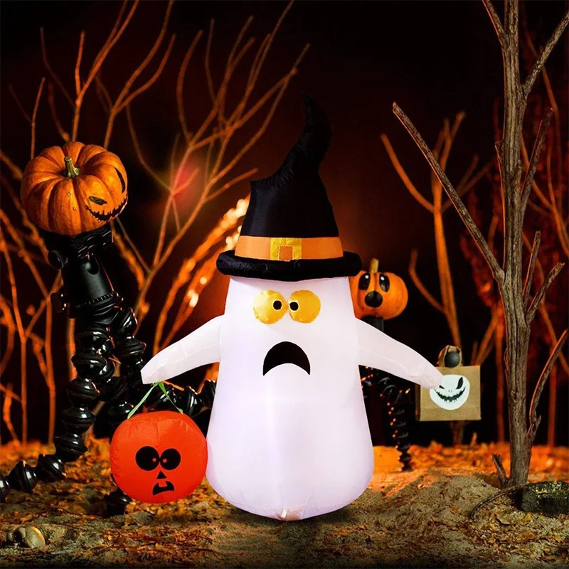 New-Halloween Ghost and Pumpkin Inflatable Decoration with LED Lights and Fan for Outdoor Indoor Home Garden Yard