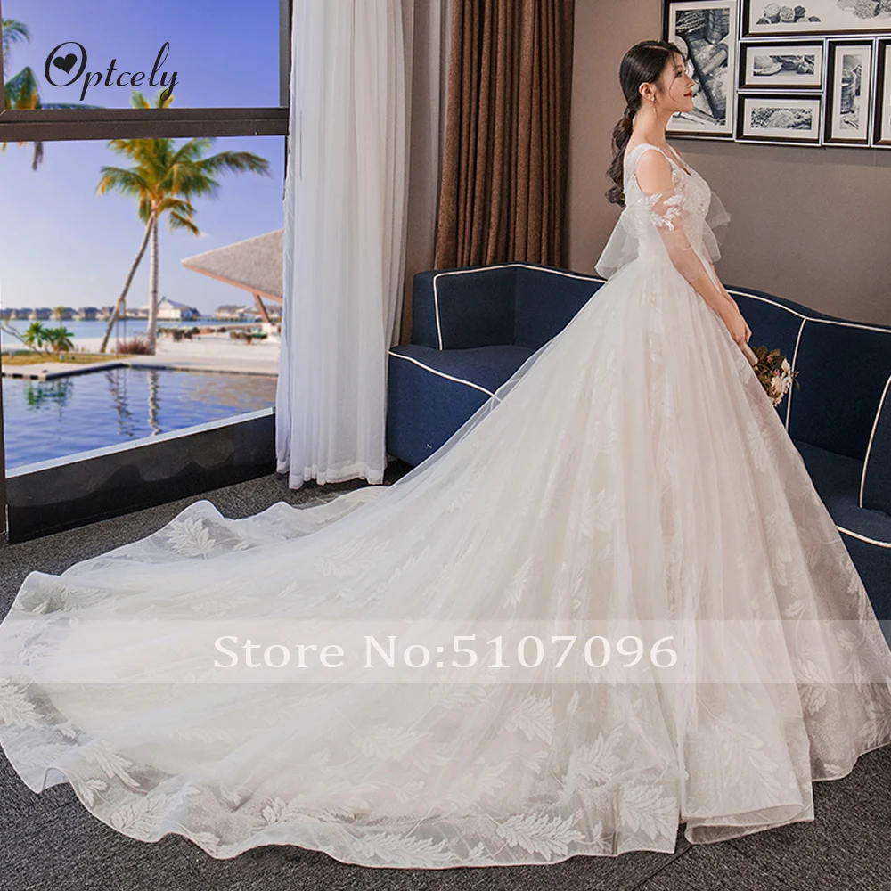 Optcely Vestido de Noiva Gergeous Расширенная книзу блуза с открытой спиной свадебное платье аппликации бисером развертки поезд зал принцесса мечта платье