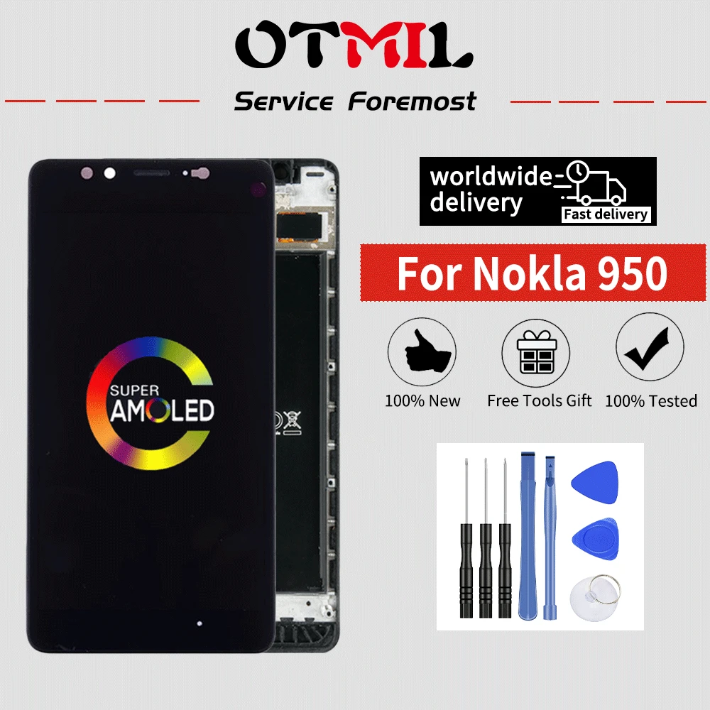 

OTMIL Full AMOLED 5.2"For NOKIA Microsoft Lumia 950 LCD Touch Screen Digitizer with Frame Replacement For NOKIA N950 Dual SIM