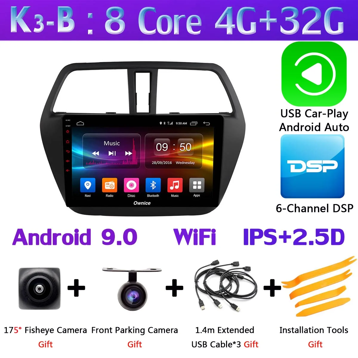 " 360 ° панорамный Android 9,0 автомобильный DVD мультимедийное радио gps для Suzuki SX4 S-Cross 2013 S Cross автомобильное радио DSP - Цвет: K3-B-CarPlay