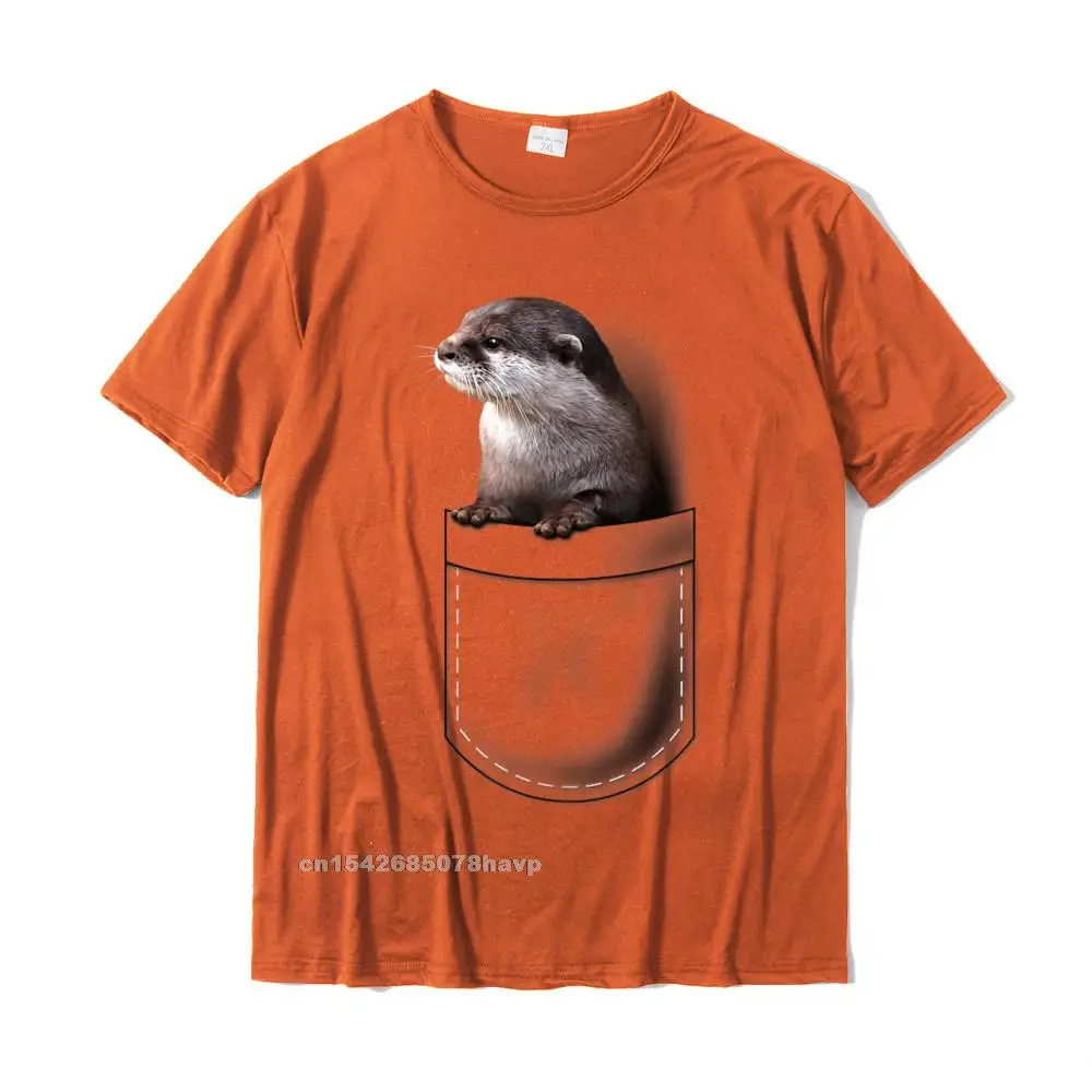 comfortable T Shirt 2021 Crewneck Design 100% Cotton Mens Tops Shirts Printing Short Sleeve Tops Tees Wholesale Cute Otter Pocket peeking Pocket - Funny Otter Tshirt__247. orange