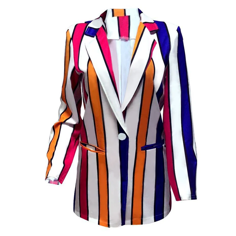 Blazers Women Fashion Street Multicolor Striped 2023 Spring Autumn New Mid Length Oversize Streetwear Single Button Blazer Suit
