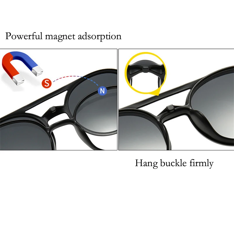 Imixlot 6 In 1 Retro Fashion Round Polarized Optical Frame Magnetic Clip on Sunglasses Unisex Ultra-Light Night Vision Glasses