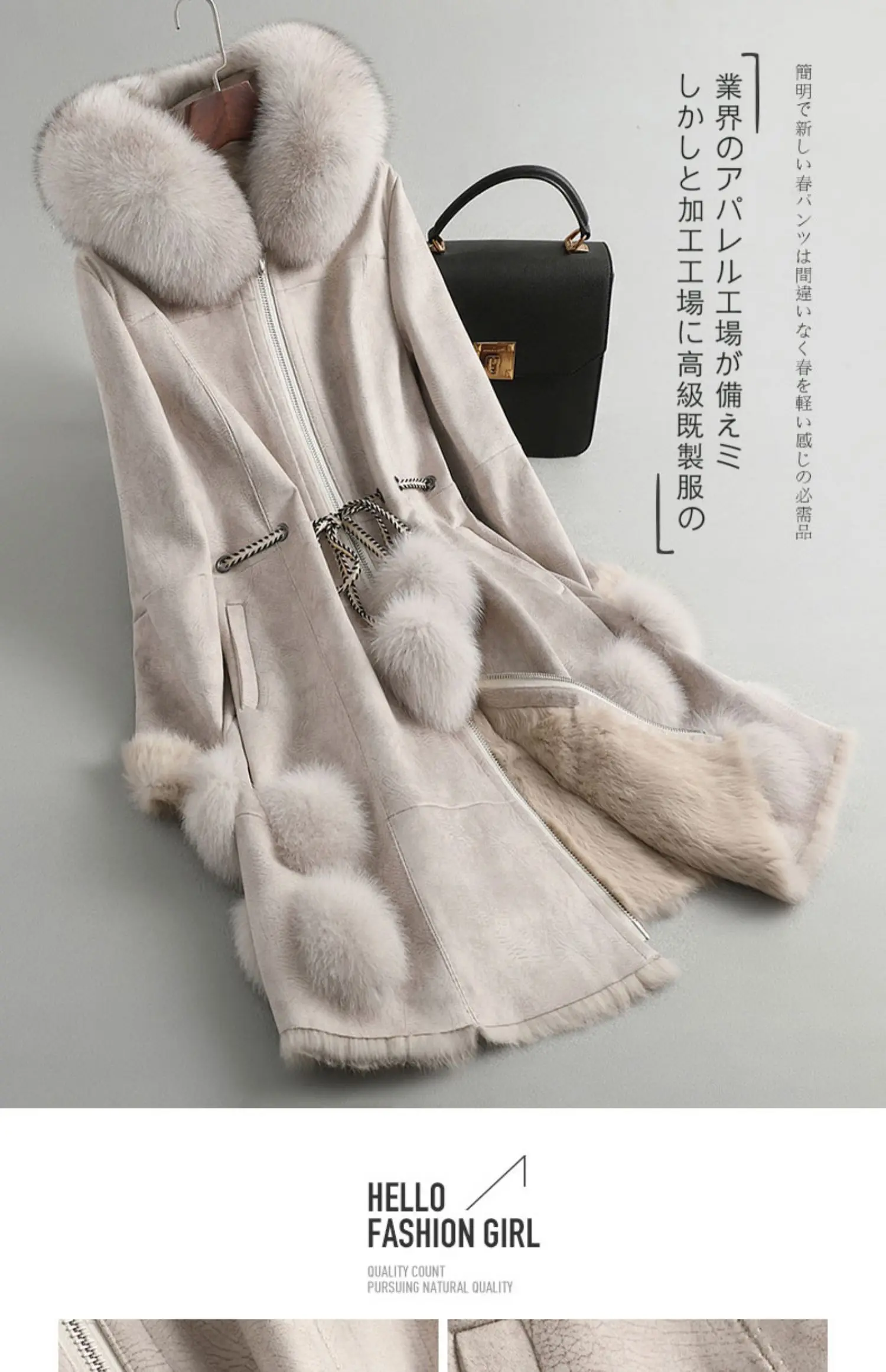 Очень большой воротник из натурального Лисьего меха с длинным рукавом, плотное теплое меховое пальто из кроличьей кожи, Женское пальто
