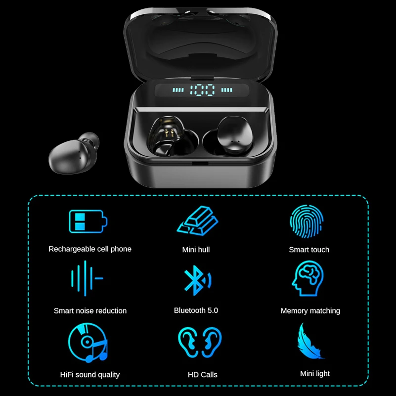 Сенсорные беспроводные наушники TWS Bluetooth водонепроницаемые с внешним