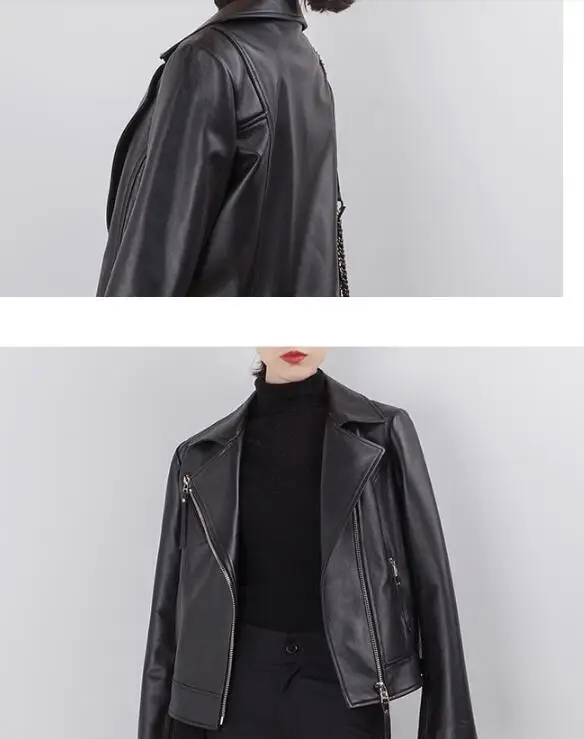 Женская куртка из натуральной овечьей кожи, осенне-зимнее винтажное черное базовое пальто года, верхняя одежда, женская одежда, XXXL