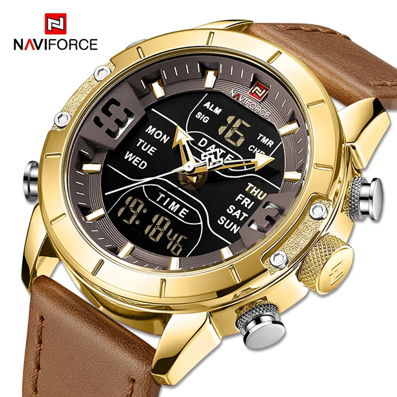 Photo Product NAVIFORCE Quartz Watch Men Luxury Brand LED Digital Sport Waterproof Wrist watches Male Leather Strap Business Gold Watch Clock