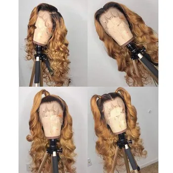 

Blonde Ombre Lace Front Wig Long Water Wave Synthetic Wig African American Hair Bleached Knots High temperature Cosplay Wig