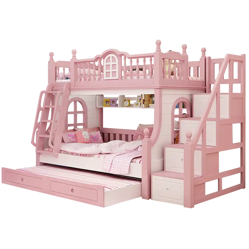 Moderna cama de 3 foors Foshan para niños, de madera de roble, con