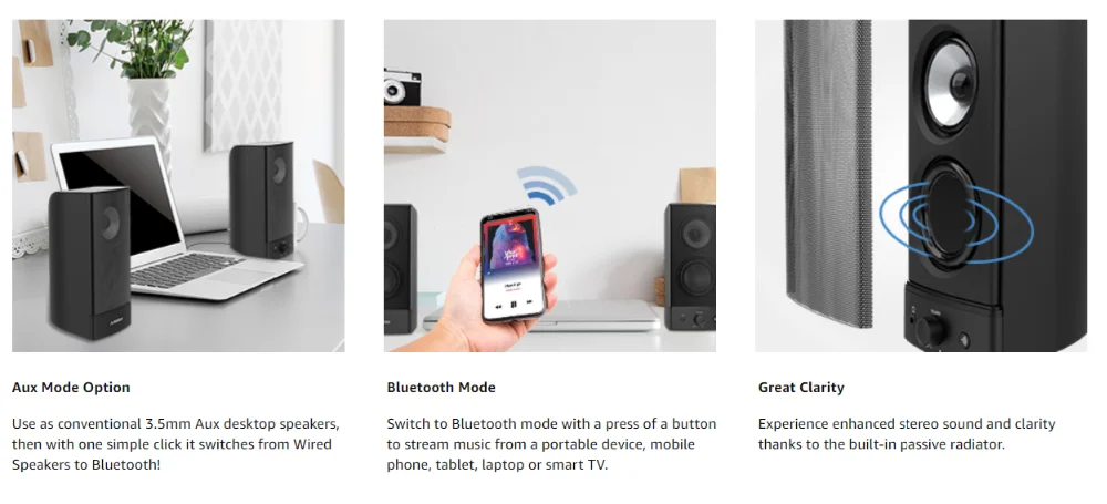 Avantree Desktop Bluetooth Компьютерные колонки, Беспроводной и проводной 2-в-1, превосходным стерео аудио, приведенный в действие AC 3,5 мм/RCA мультимедиа