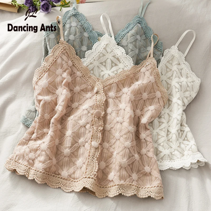 Майка женская на бретелях пикантный кружевной кроп-топ без рукавов с V-образным