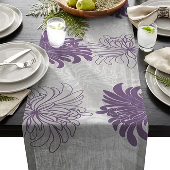 

Purple White Flower Chrysanthemum Dahlia Table Runner Table Flag Home Party Decorative Tablecloth Table Runners for Wedding