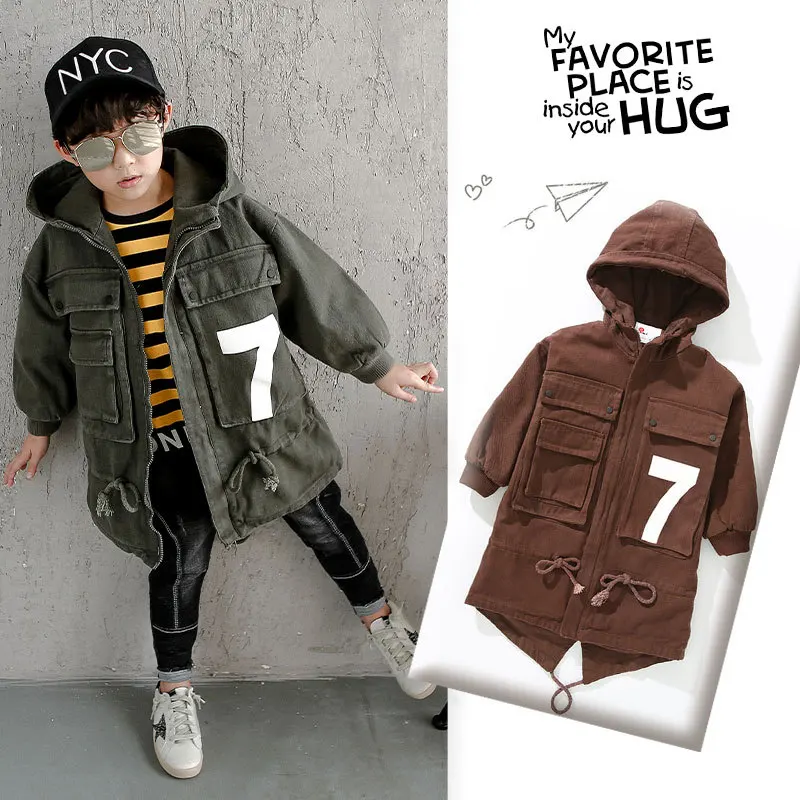 

BOY'S Coat Autumn And Winter 2019 New Style Middle And Large CHILDREN'S Garment Thick Western Style Mid-length Trench Coat Korea