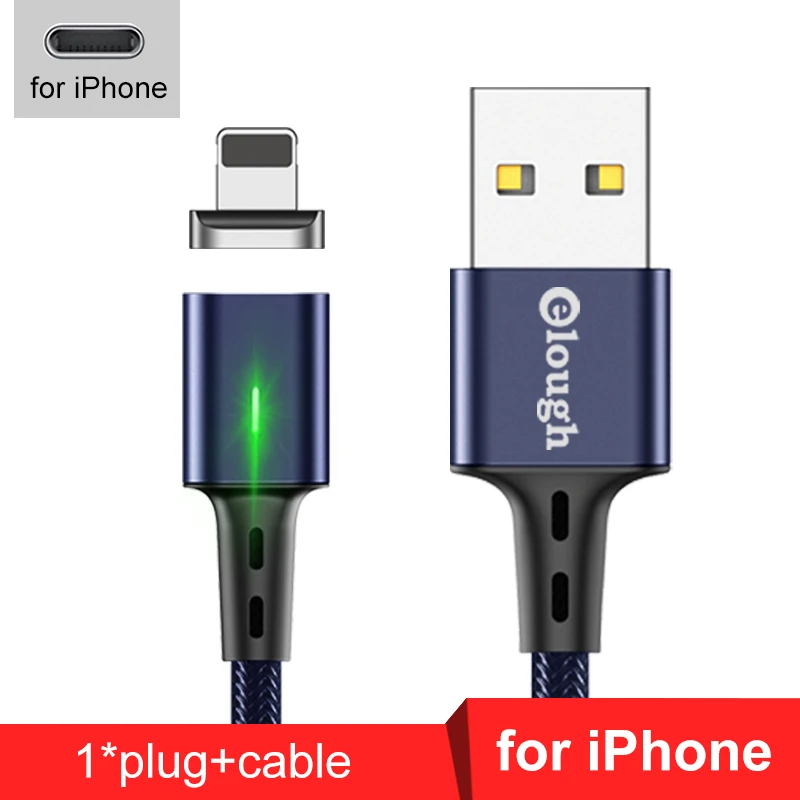 Elough Магнитный зарядный кабель для iphone кабель Micro usb type c кабель для HUAWEI P30 Магнитный кабель быстрое зарядное устройство USB C провод для передачи данных - Цвет: blue for iphone