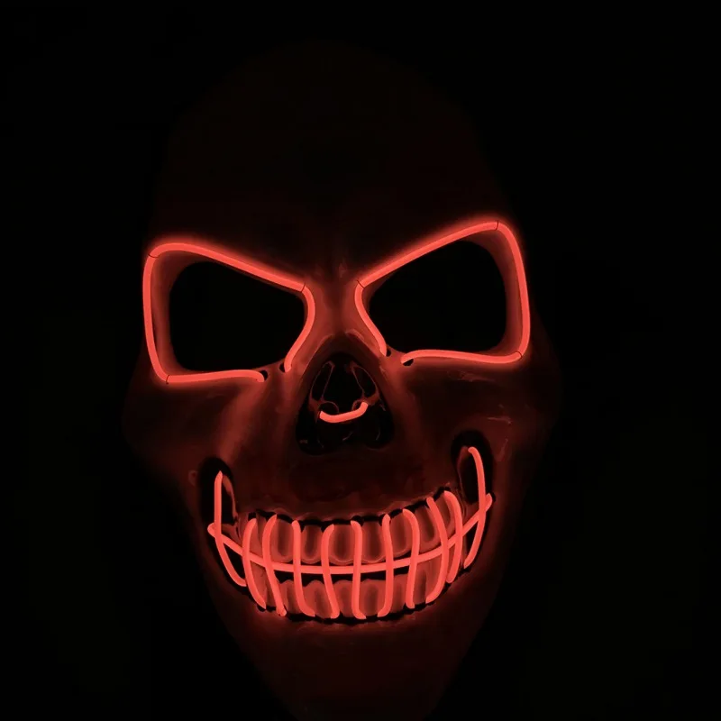 Neon Halloween Horror Skull Mask LED Glowing Grimace Mask Halloween Cosplay Party Props