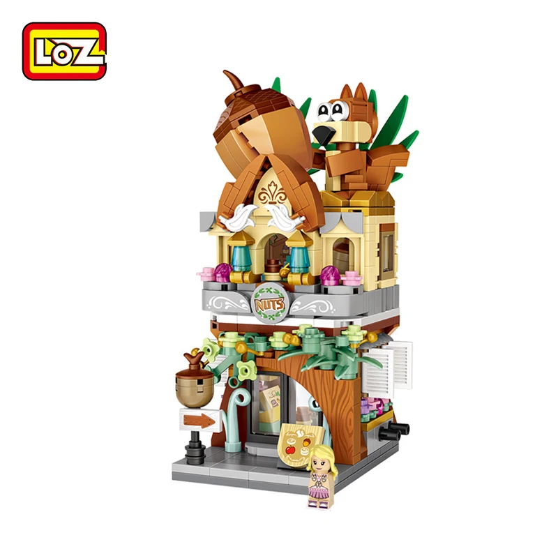 LOZ City Street 1641 белка и орех магазин пищевых продуктов 3D модель 385 шт DIY Мини блоки кирпичи сборка маленькая Строительная игрушка без коробки