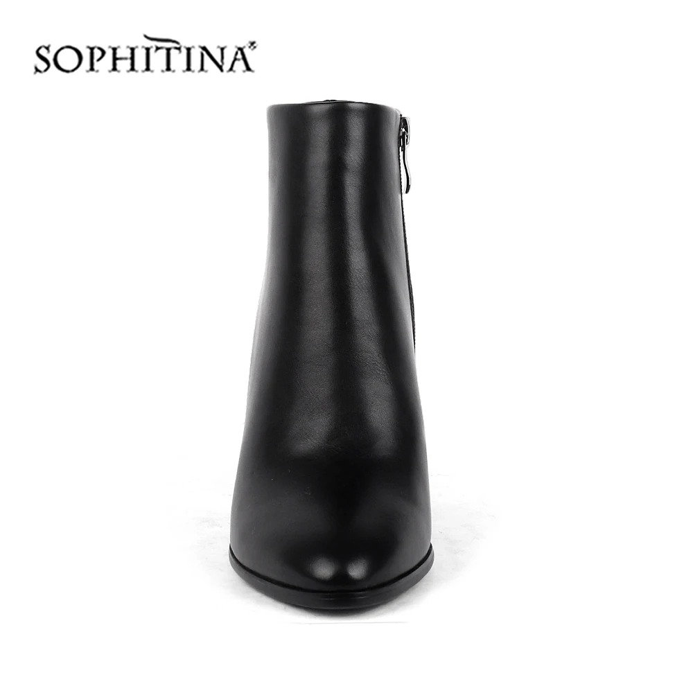 SOPHITINA Sexy Pointed Toe Boots Fashion Zipper Square Heel Solid Handmade Elegant Special Shoes New Women's Ankle Boots BY143
