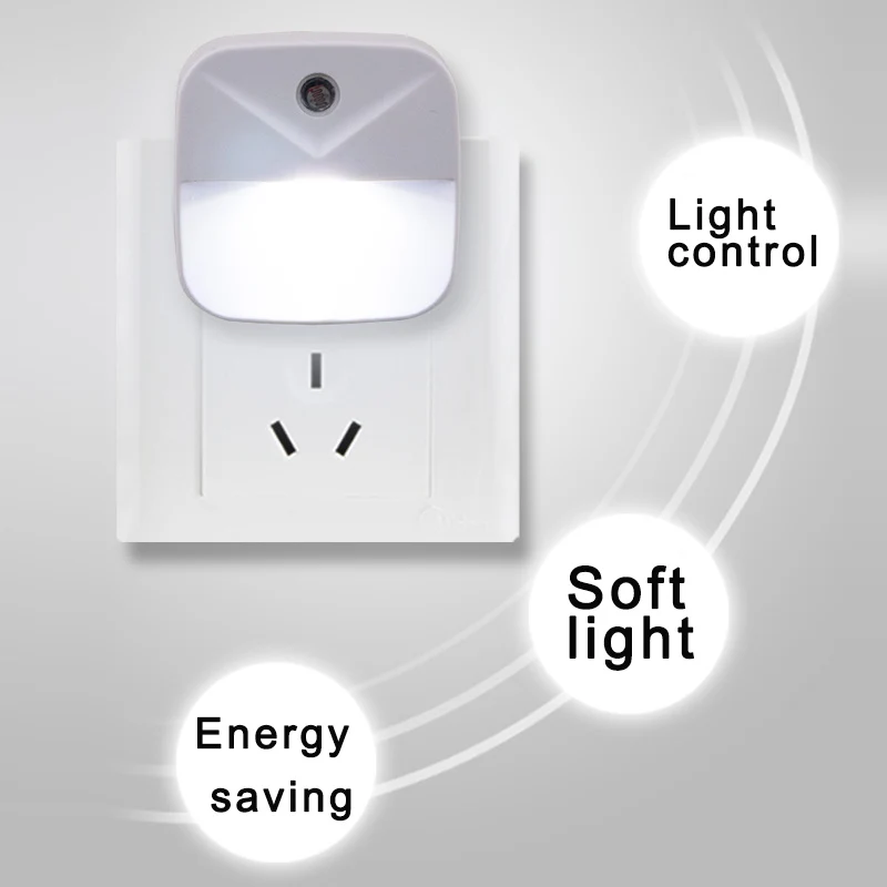 Light Sensor Control LED Night Light Mini Square Bedroom Toilet Lamp US Plug LB88