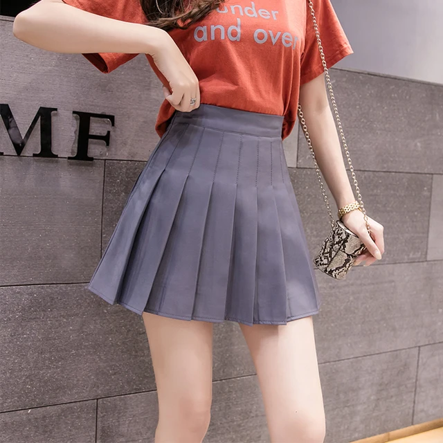 Zoki Sexy Women Pleated Skirt Summer High Waist Chic A Line Ladies Pink Mini Skirt Korean Zipper Preppy Style Girls Dance Skirt gray