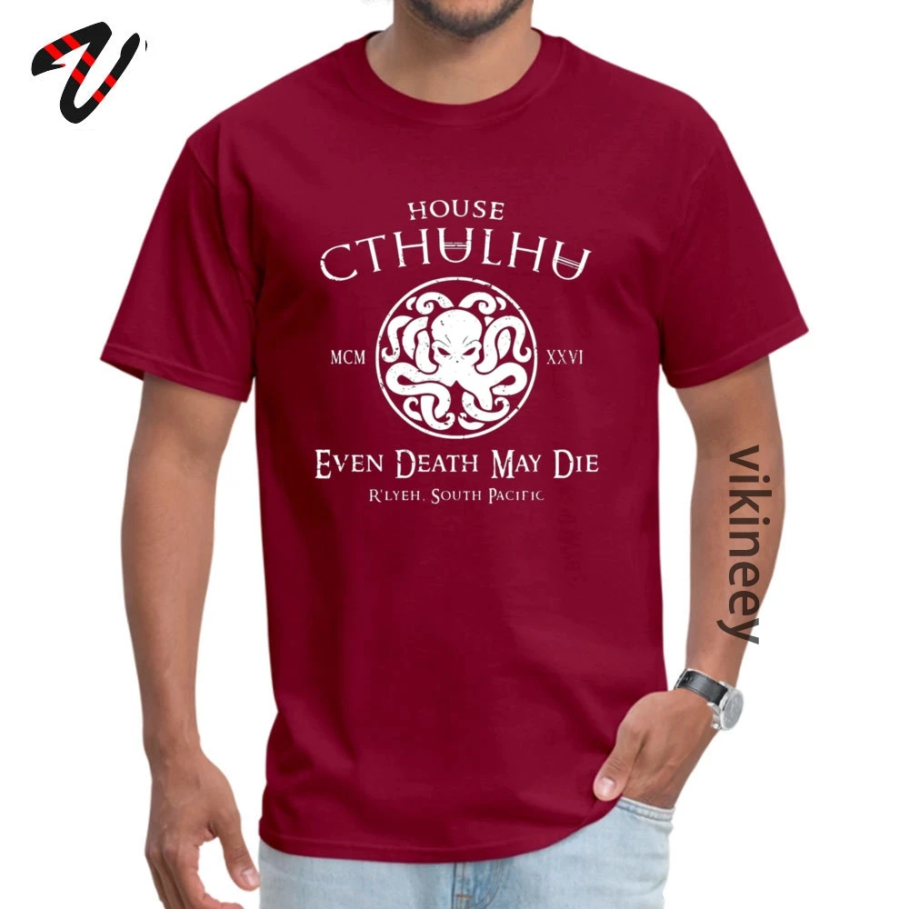 House Cthulhu On Sale Custom T Shirts Round Neck Cotton Fabric Short Sleeve Tops Shirt for Men Clothing Shirt NEW YEAR DAY House Cthulhu 7362 maroon