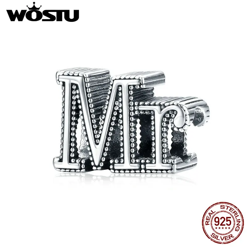 WOSTU Аутентичные Подвески Mr & Mrs из стерлингового серебра 925 пробы бусины