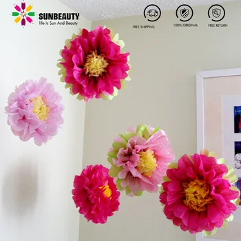 

Set of 3 Tissue Flowers Multi-Color Wedding Decor Pom Pom Flower Buds for Tea Party Birthday Baby Shower Garden Party Decor