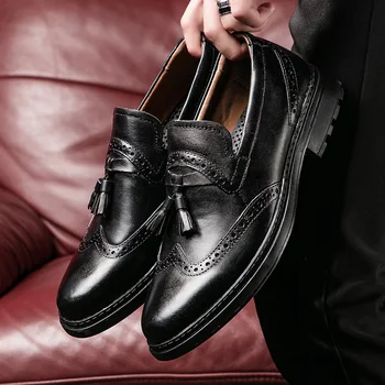 

New Men Casual Shoes Breathable Leather Loafers Business Office Shoes For Men Driving Moccasins Comfortable Slip On Tassel Shoes