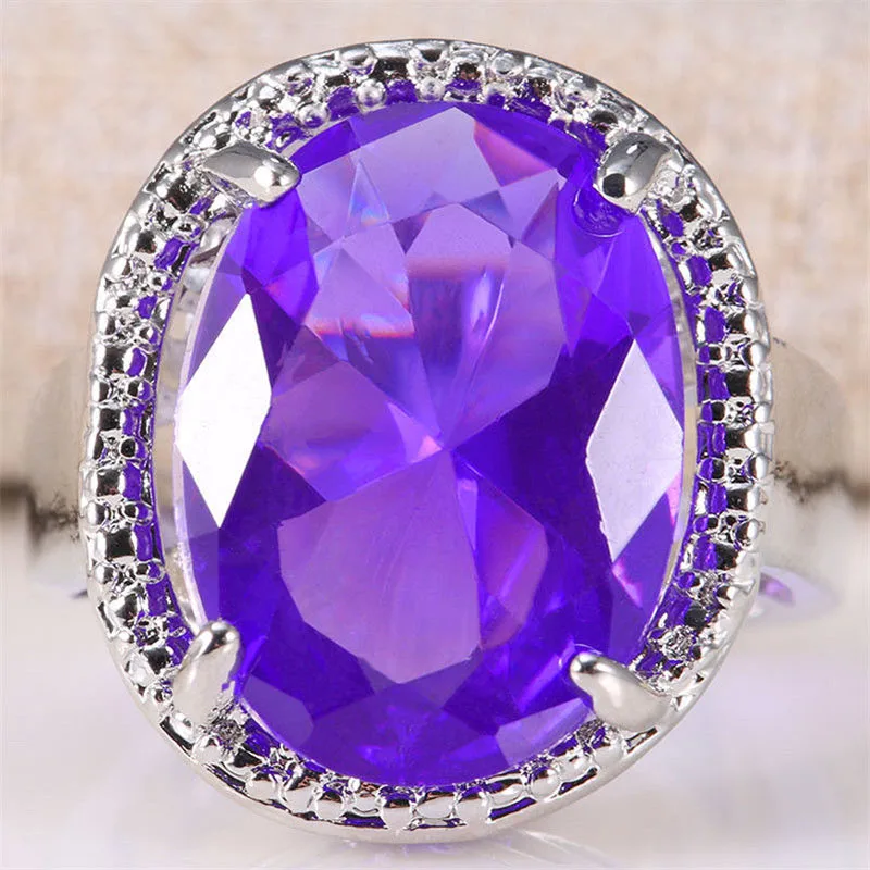 Amethyst Silver Rings  Oval Shaped