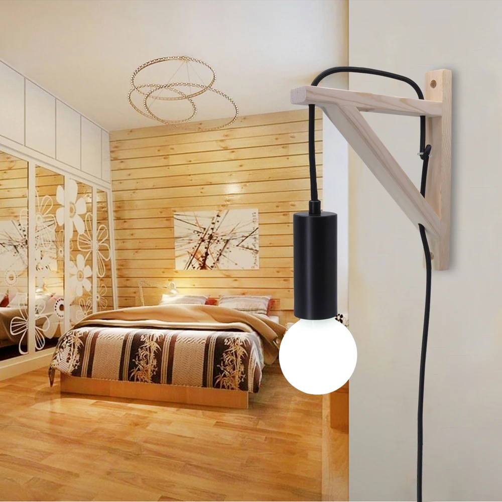 Artpad домашний настенный светильник японский стиль деревянный треугольный настенный светильник с вилкой и выключателем для кабинета прикроватная гостиная