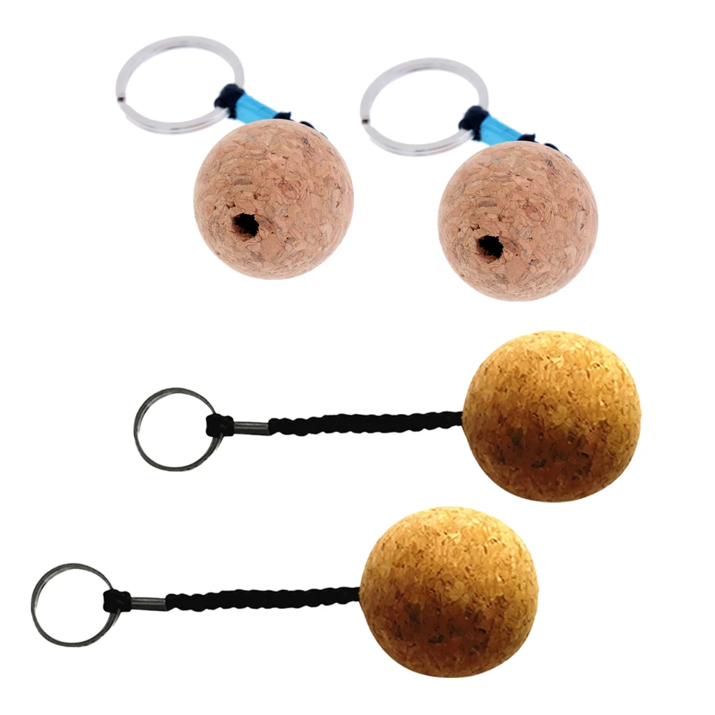 4Pcs Floating Cork Keyring Water Sports Wooden Ball Marine Floatable Buoyant Key Ring Boat