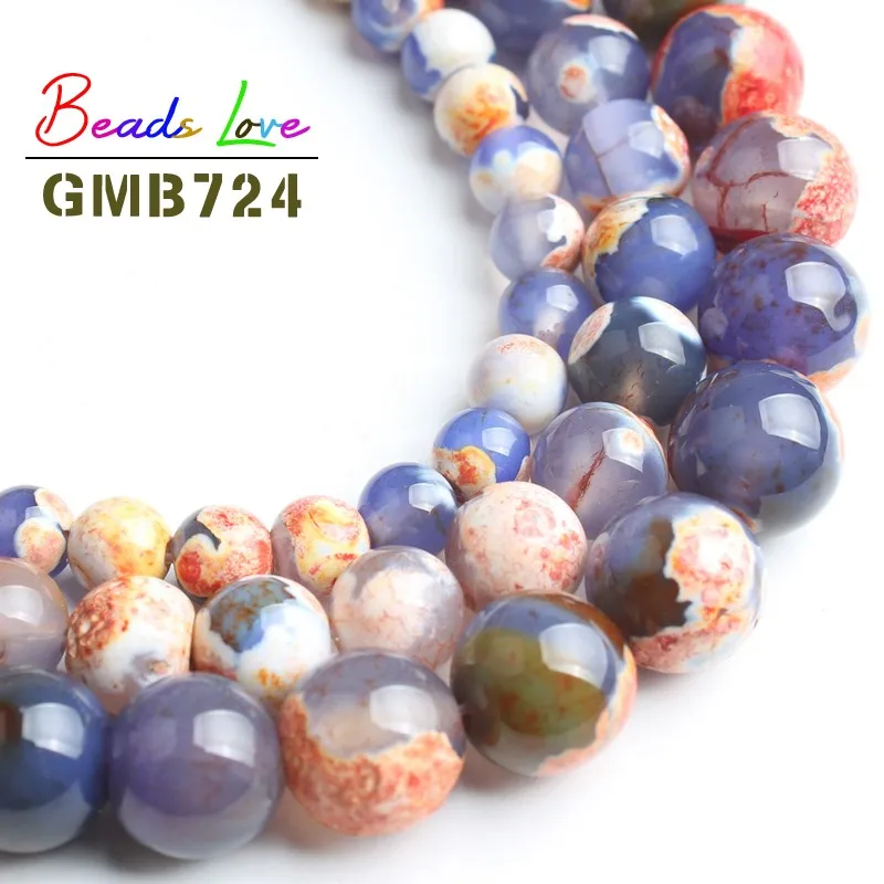 Wholesale Orange Blue Fire Agates 6/8/10 MM Natural Stone Round Loose Beads For Jewelry Making DIY Necklace Bracelet 15.5 Inch | Украшения