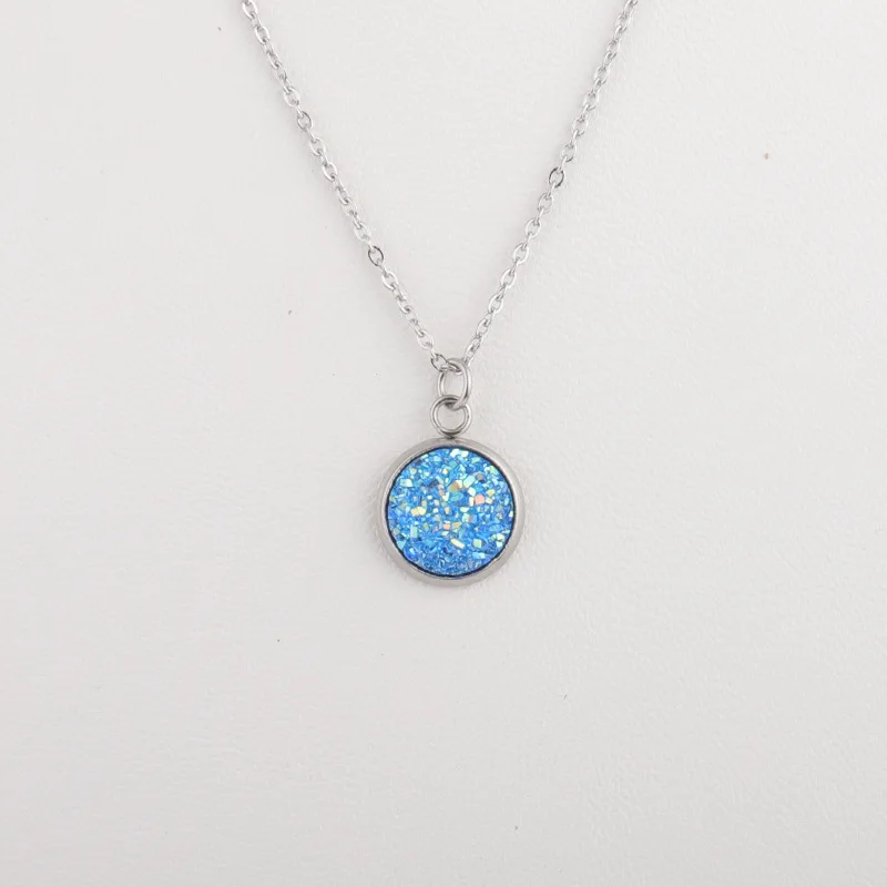 12 мм подвеска Druzy Drusy, ожерелья, ювелирные изделия из смолы, кабошон, нержавеющая сталь, подвеска, цепь для женщин, девушек, ювелирное изделие, подарок - Окраска металла: F