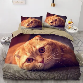 

ONGLYP 3D Cute Cat Bedding Set Duvet Cover with Pillow Case Single Twin Double Full Queen King Bedding Sets Quilt Cover