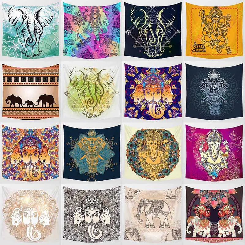 

Hot sale fashion animal indian elephants pattern wall hanging tapestry home decoration wall square tapestry 1750*1750mm