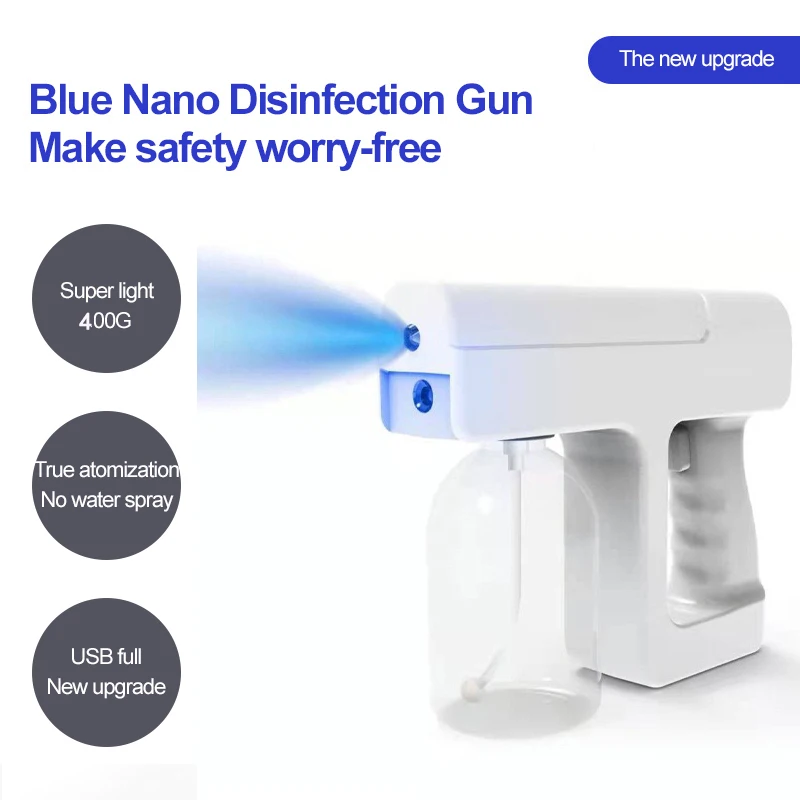 Pulverizator dezinfectant electric wireless de 300 ml, pulverizator cu abur cu lumină albastră nano, pistol de dezinfectare pentru biroul de acasă_voghion.com