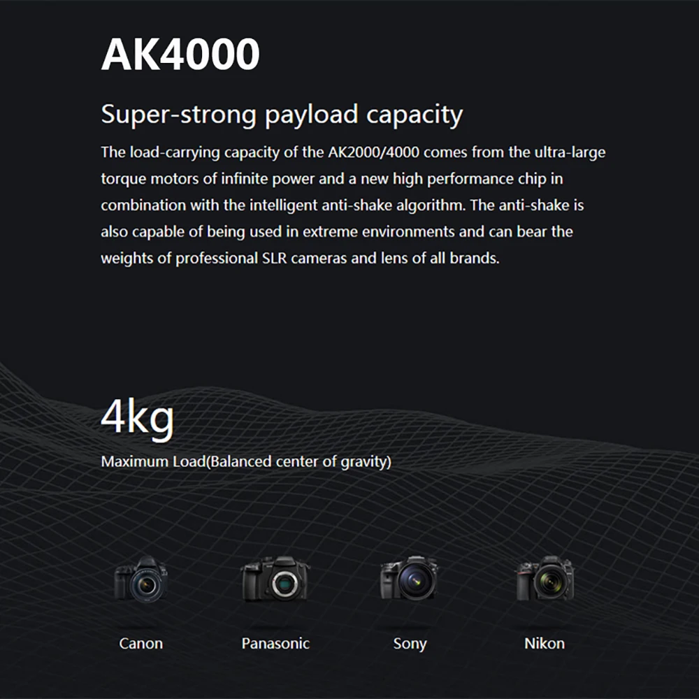 Feiyu AK2000 3-Axis Camera Stabilizer Gimbal for Sony/Canon/Panasonic/Nikon 2.8 kg DSLR Camera Gimbal
