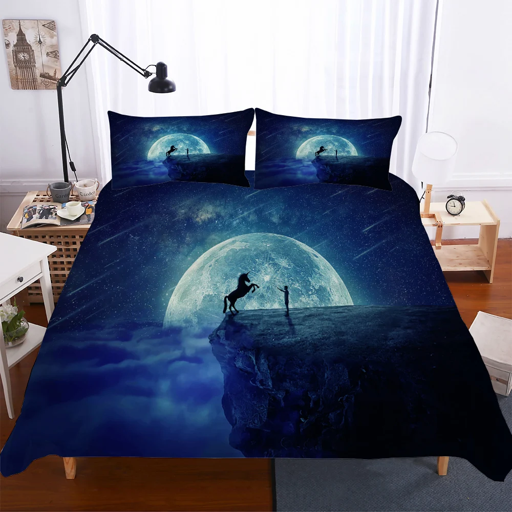 

A Set of Bed Linen Unicorn in Moonlight King Comforter Set Egyptian Cotton Linem Queen Bedding