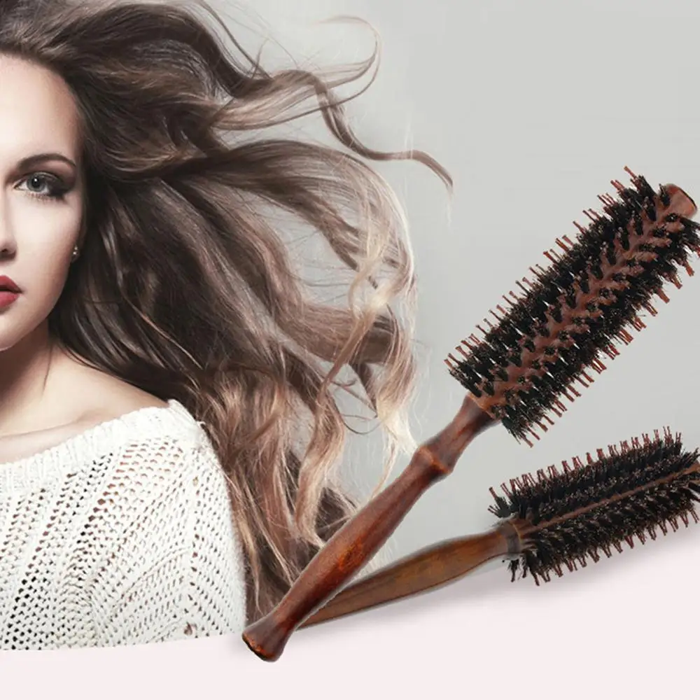 

2pcs Hair Comb Wooden Handle Natural Bristles Round Roller Comb Curling Combs Hair Brush for Hair Styling Drying Curling